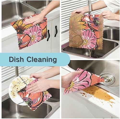 Miniatura 2 de Seamless Pattern Red Large Flowers Kitchen Towels and Dishcloths Sets Microfiber Cute Microfiber Tea Towel Terry Cloth Kitchen Hand Towels Hand