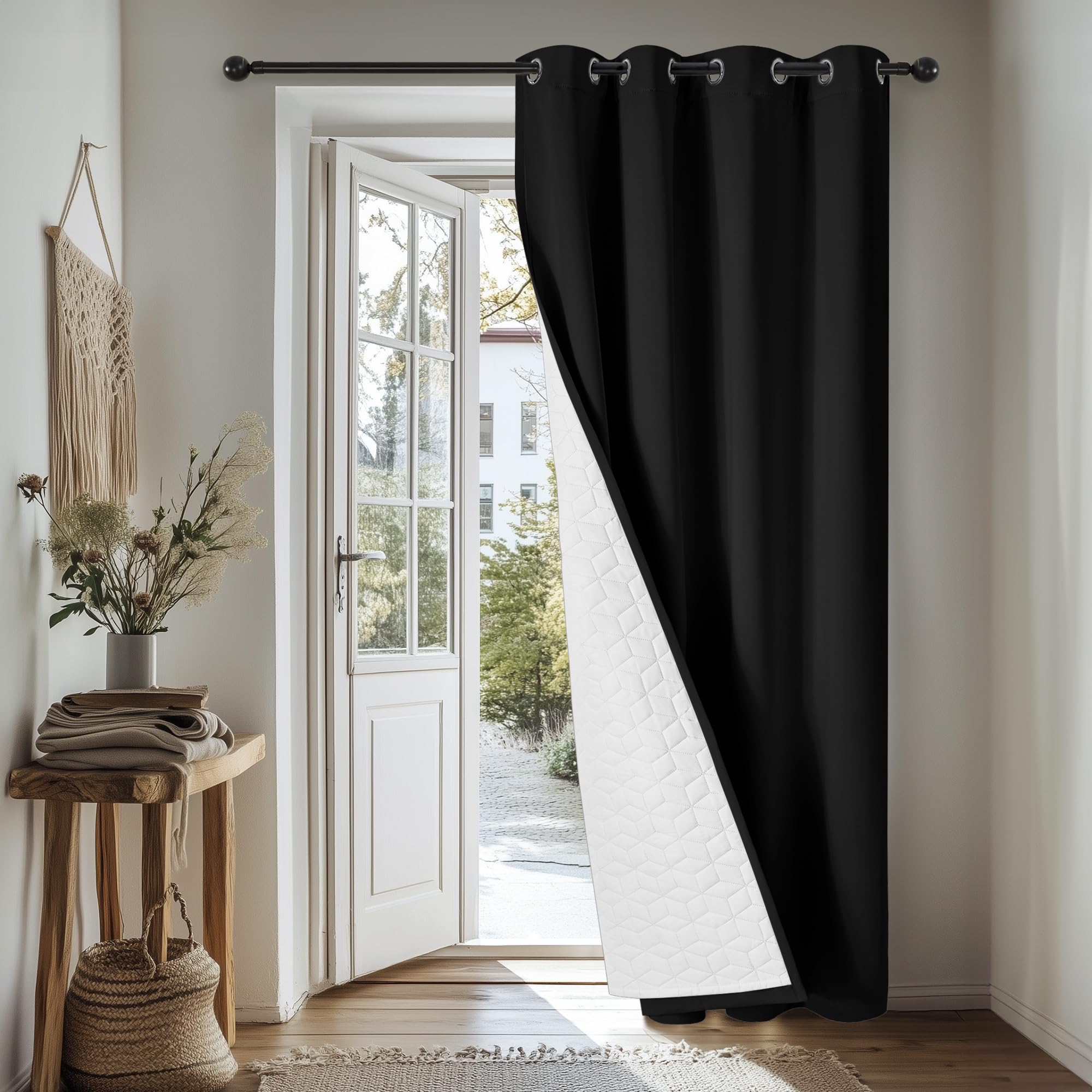 Deconovo Cortinas Termicas Aislantes Frio y Calor para Salon Dormitorio de Opacas 1 Pieza 140x240cm Negro Global Recycled Standard Global Recycled Standard OEKO-TEX STANDARD 100 Global Recycled Standard