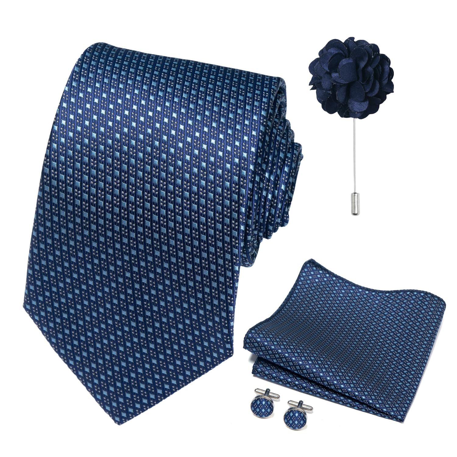 joy alice 70 Colors Ties Set Men Mixed Color Necktie Handkerchief Cufflinks Brooch 3.15 Formal