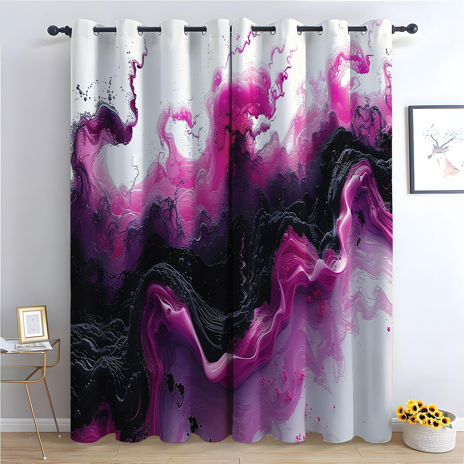 WQBQKKX Botanical Abstract Line Garden Curtains for Bedroom Geometric Textured Farmhouse Curtains Leaf Printed Eyelet Rustic Drapes Window Treatment-52 W x 84" L (Pack of 2)