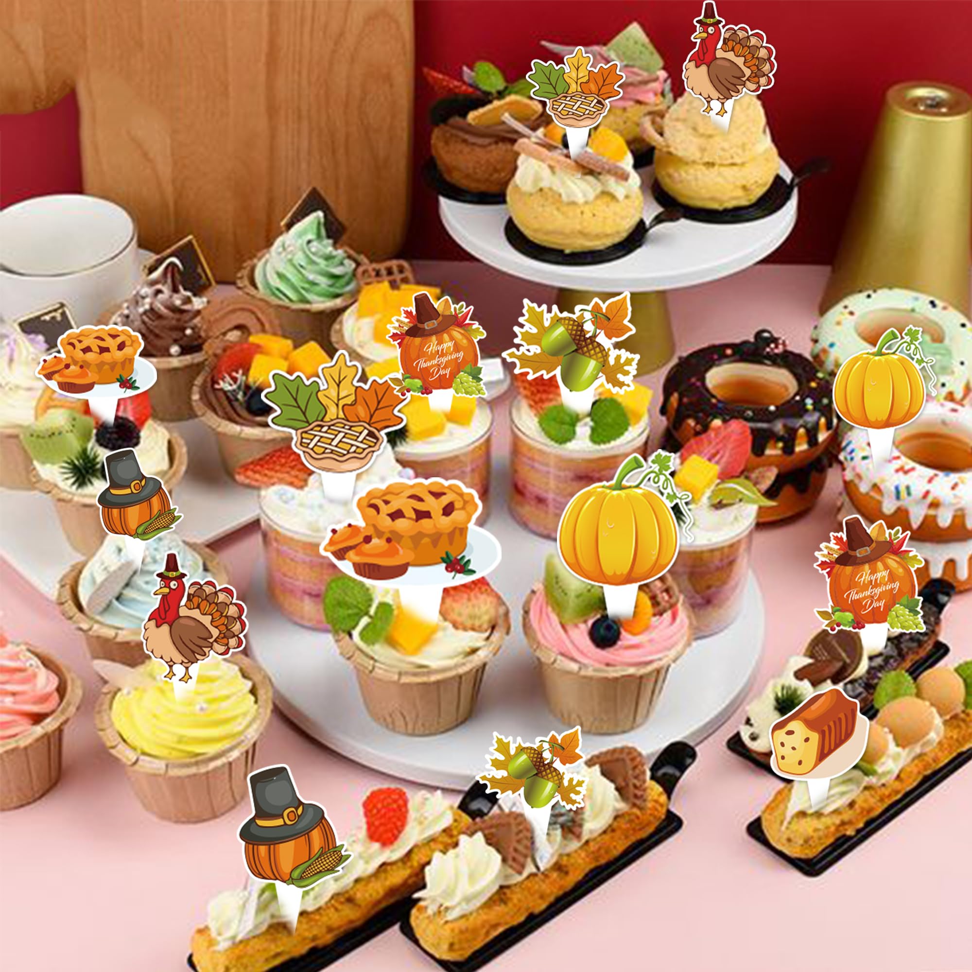 36 Stück Thanksgiving Cupcake Topper Set – Mit Truthahn, Kürbis & Herbst-Motiven Für Kuchen-Deko, Aus Papier
