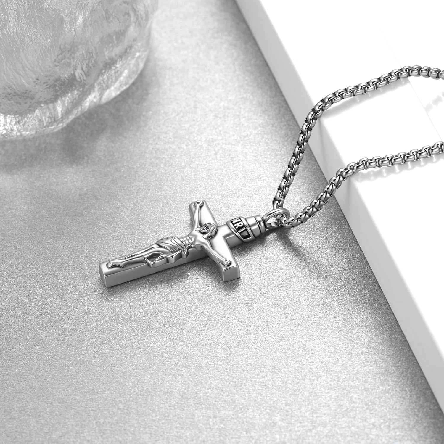925 Sterling Silver Crucifix Urn Necklace for Men – Cross Cremation Necklace for Ashes – Jesus Cross Ashes Jewelry – Memorial Urn Jewelry for Men - Image 4
