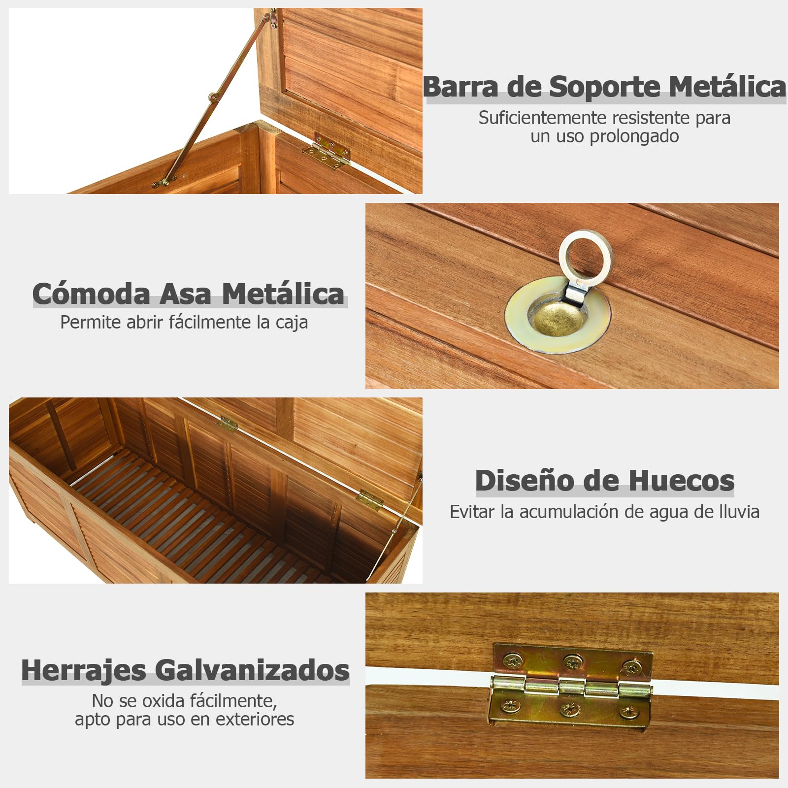 GIANTEX Arcón de Jardín, Baúl Almacenaje de Madera de Acacia, 120x45x45cm, Cofre Almacenamiento 178 L con Tapa Abatible y Diseño Persiana, Organizador para Patio, Balcón, Piscina