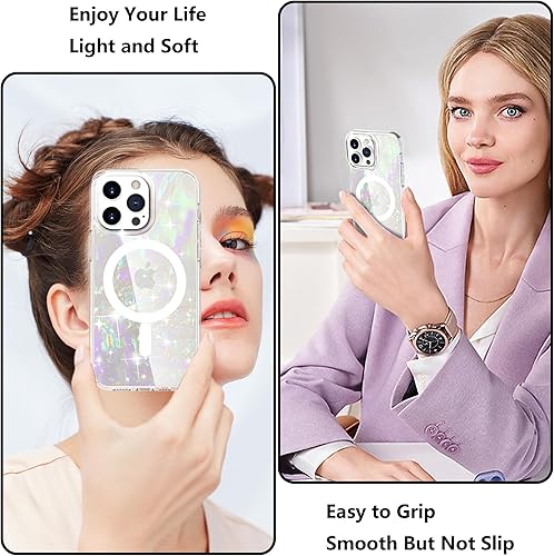 Miniatura 6 de Tksafy Funda para iPhone 15 Pro, compatible con MagSafe, bonito diseño de perlas con purpurina para mujeres y niñas, funda protectora dura