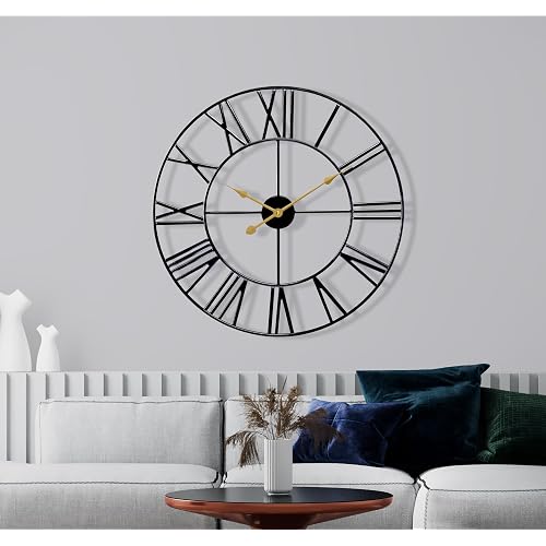 Sorbus Large Wall Clock for Living Room Decor - 24 inch Big Wall Clock Decorative - Battery Operated - Roman Numeral Analog Large Clock for Bedroom, Room, Home, Kitchen, Office, Wall Decor (Black)