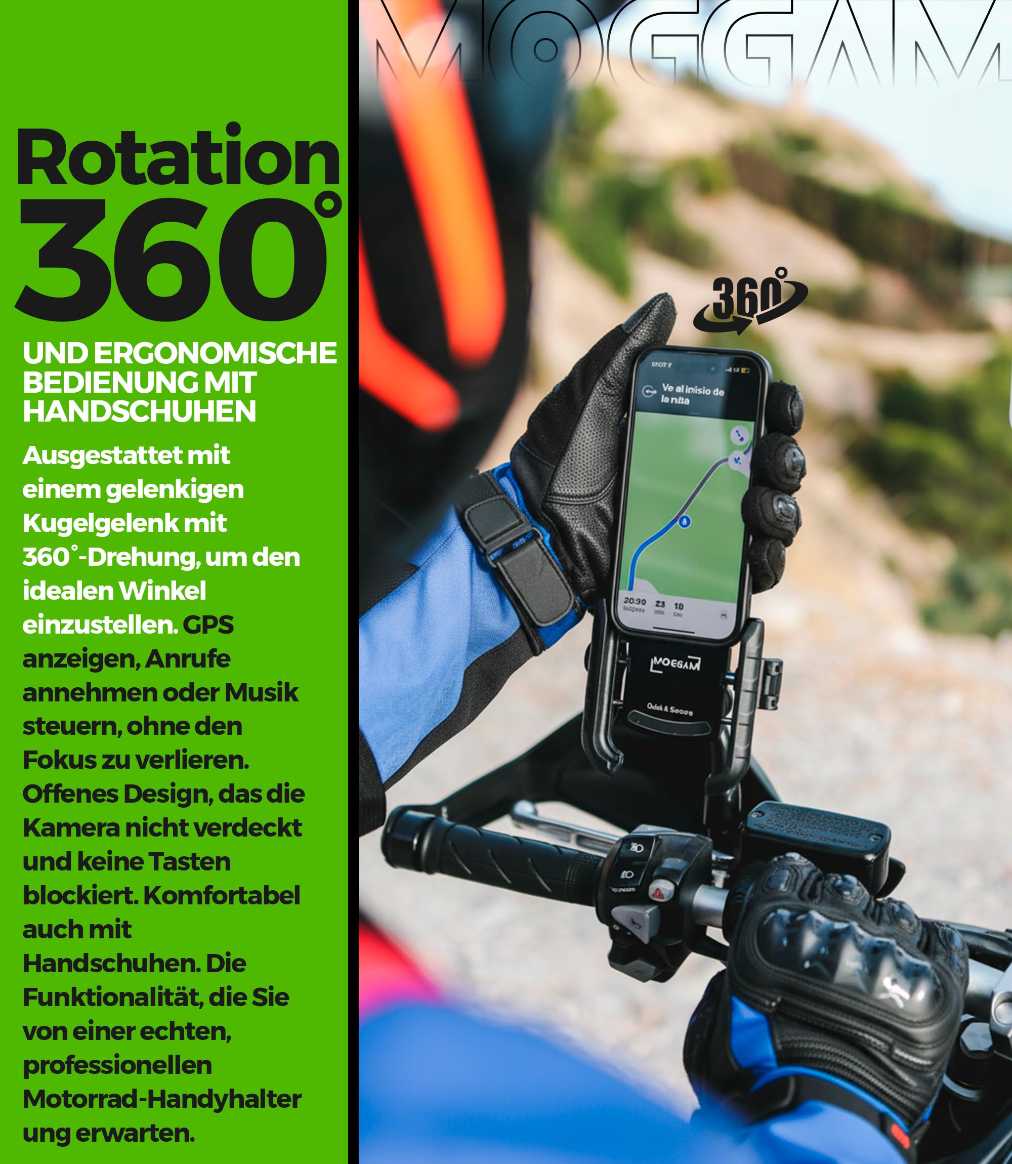 Handyhalterung Motorrad Antivibration CNC Aluminium Schnellverschluss Offenes Design Für Lenker 22-32mm & Rückspiegel 12-14mm Kompatibel Roller Fahrrad E-Scooter 360° Drehbar