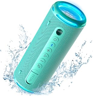 Tronsmart T7 Lite Altavoz Bluetooth 5.3, Altavoz Potente Portátil con Luz LED de Color, Impermeable IPX7, 24H de Reproducción, Sonido Estéreo, Control de la App, Apoya TF, SD, para Fiestas - Verde