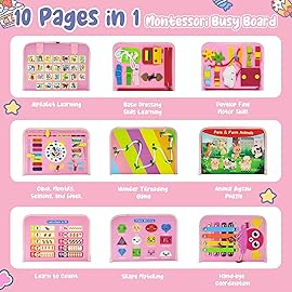 TenFans Montessori Busy Board for Toddlers 3-5 Years - Sensory Toys for Fine Motor Skills - Felt Travel Activity Board with Zipper