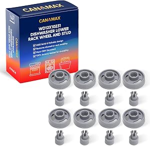 WD12X10231 Dishwasher Lower Rack Wheel and Stud by Canamax - Compatible with General Electric Dishwasher - Replaces AP3994981 1263942 PS1481883 EA1481883 GCD4800L00BB GCD4800L00SS - PACK OF 8