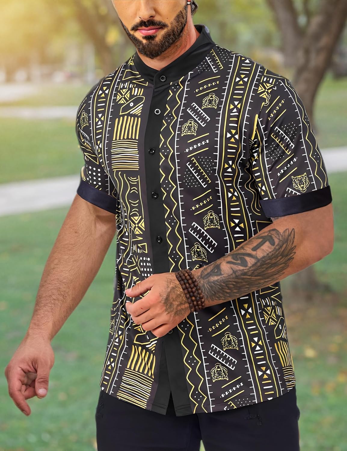 Men's African Traditional Pattern Print Shirt Casual Short Sleeve Button Down Shirts Luxury Printed Dashiki for Men - Image 3
