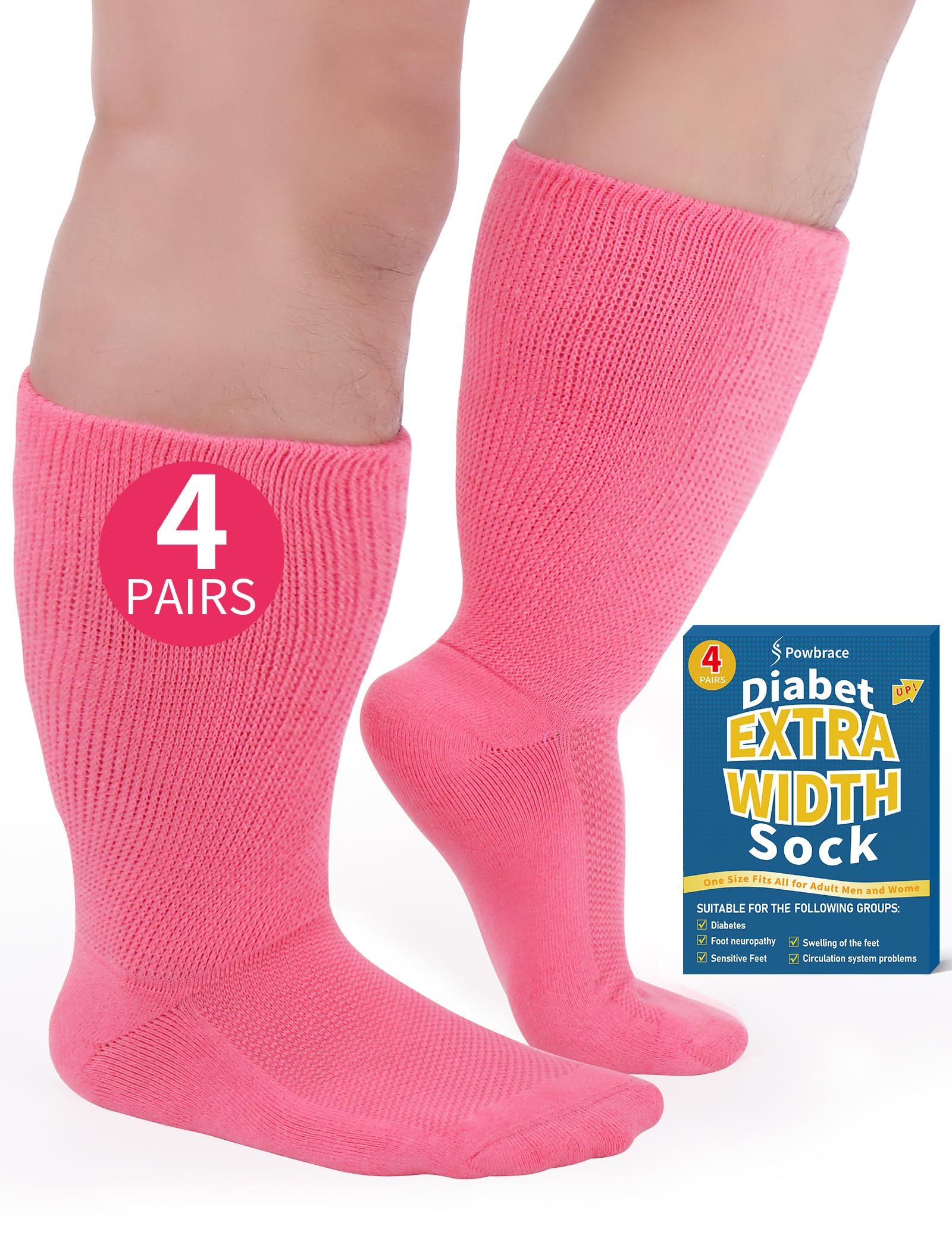 Powbrace 4 Pairs Wide Diabetic Socks