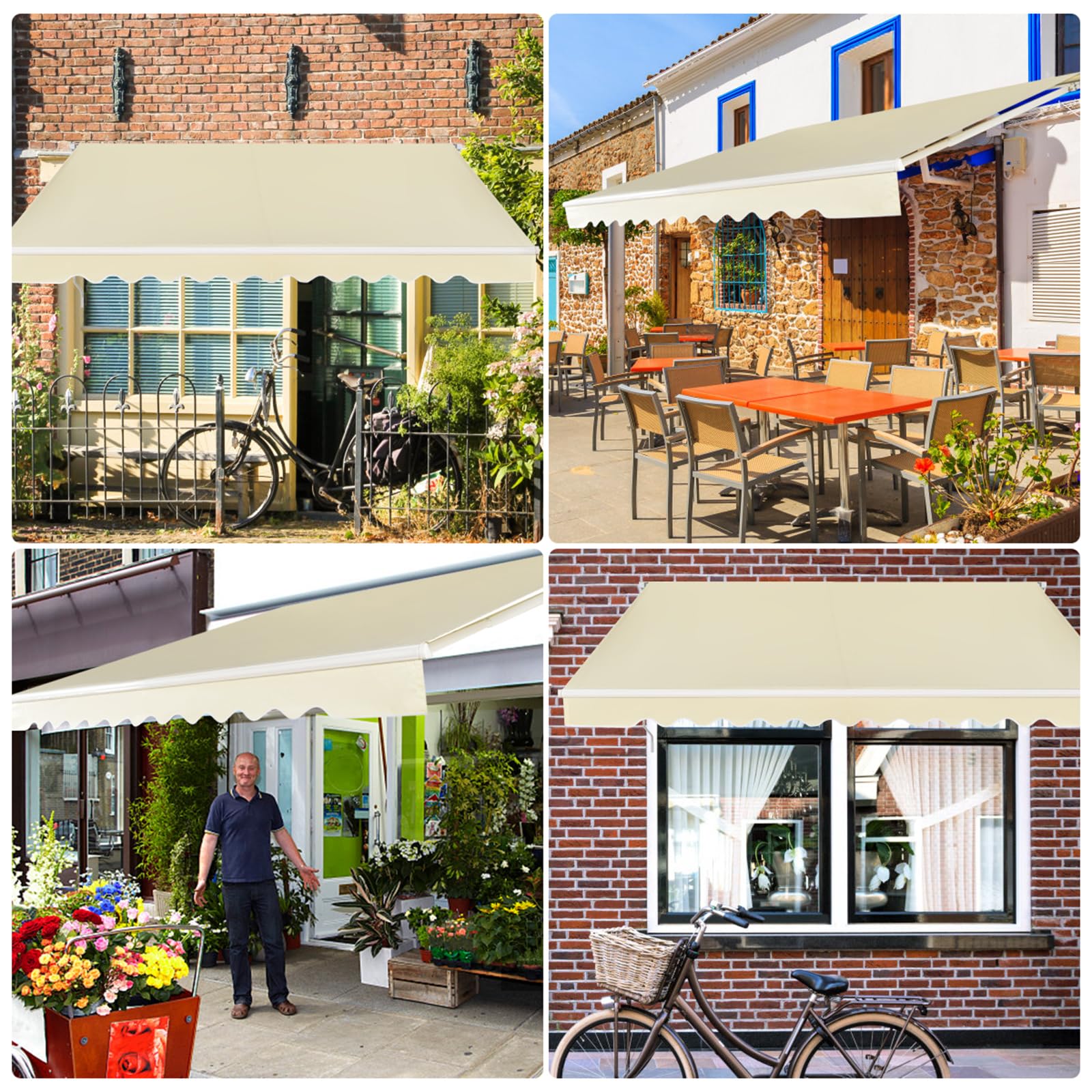 COSTWAY Tenda da Sole per Esterno Avvolgibile 3,6 x 3 M, Bracci Estensibili in Alluminio, Resistente al Sole e Impermeabile, Beige