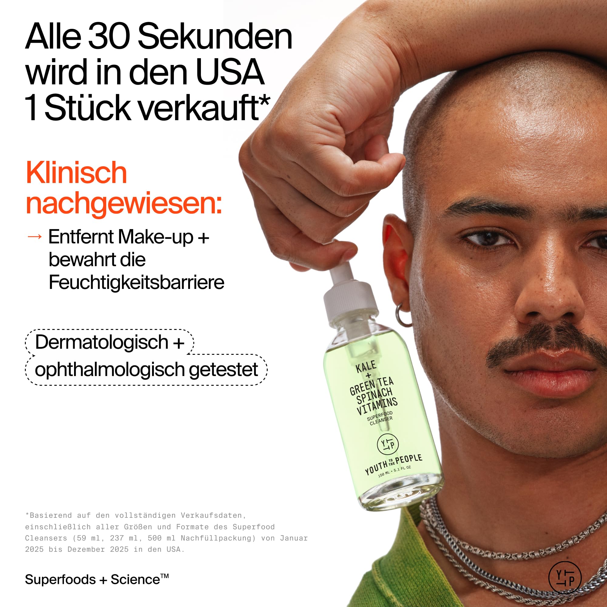 Youth To The People Superfood Cleanser, Gesichtsreiniger, mit Grünkohl, grünem Tee & Spinat, pH-neutral, für alle Hauttypen, sanfter Make-up-Entferner für empfindliche Haut