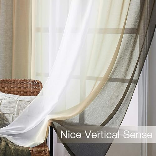 Miniatura 4 de July Joy Ombre - Cortinas de lino sintético semitransparente para habitación y sala de estar, 2 tonos reversibles, privacidad y filtro de luz