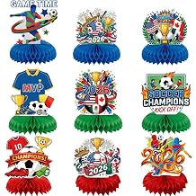 2026 World Soccer Cup Table Decorations, 9 Pcs 3D Double Sided Honeycomb Centerpieces,Themed Ornaments &amp; Soccer Cups Decor for Football Sports Competition Party Supplies