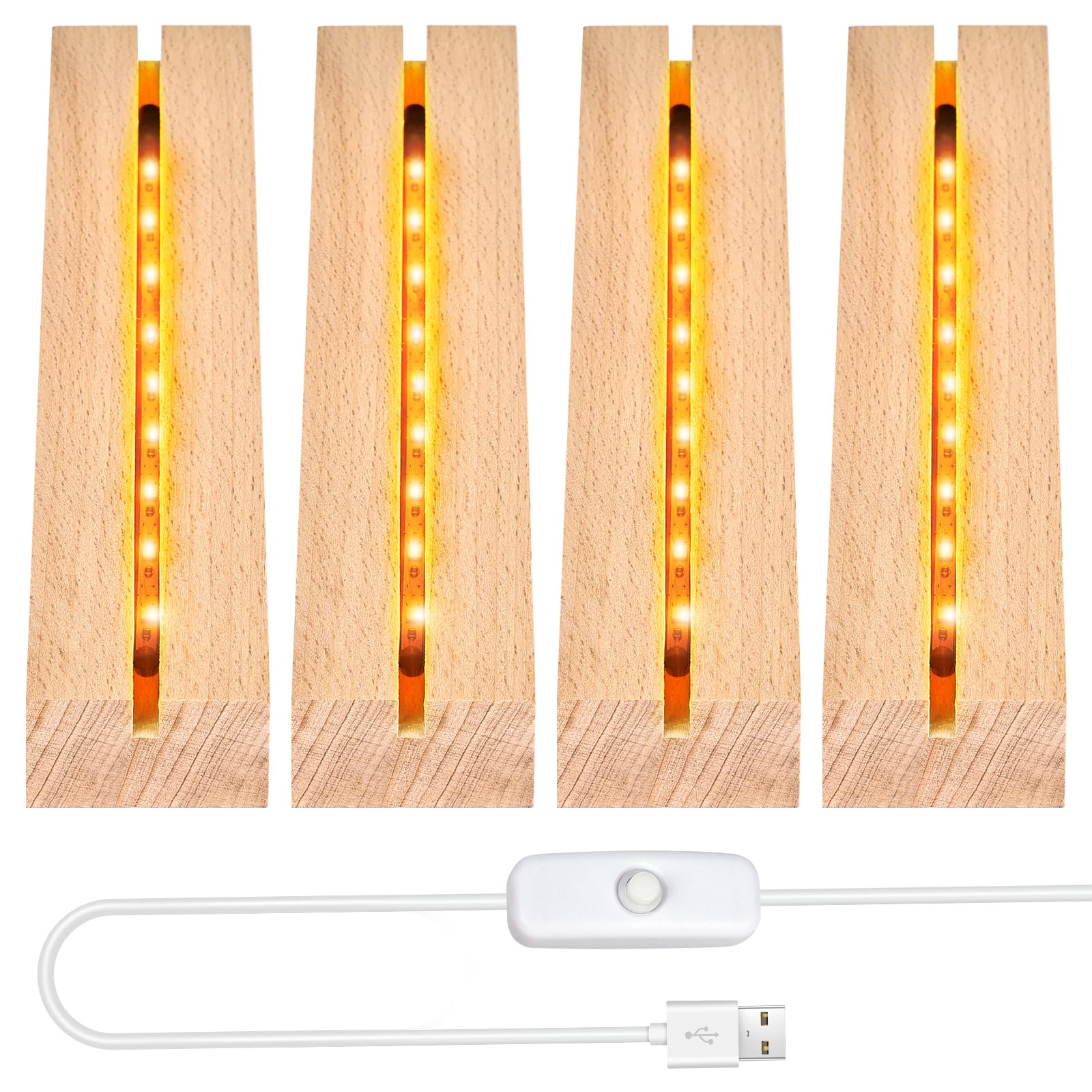 4 Pezzi LED Luci Display Base, Base di Visualizzazione per Luci a LED, Base Rettangolare con Led per Lastra in Acrilico, Lastra in Cristallo (Lunghezza 15 cm, Bianco Caldo)