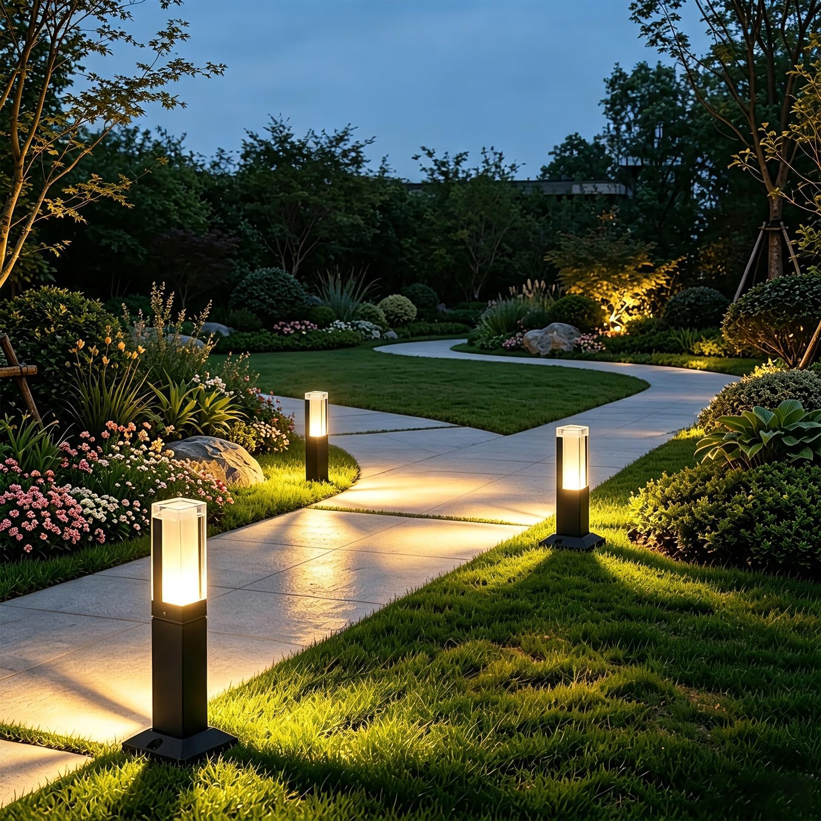 2 Pcs Potelet Eclairage Exterieur Jardin LED,6W/60cm Borne Chemins