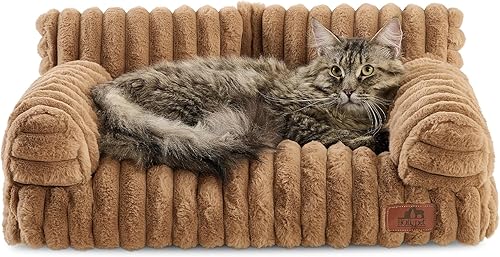 Miniatura 15 de Hollypet Sofá Cama de Felpa Esponjosa para Perros y Gatos, Sofá Suave y Relajante para Gatos y Perros Medianos y Pequeños, Gris