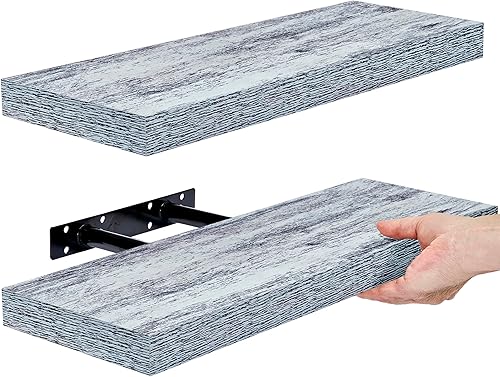 Sorbus Floating Shelves - 2 Pack 16 Inch Rustic & Blue Wall Shelves for Bedroom, Kitchen, Living Room, Bathroom Shelves, Home Decor, Office - Floating Shelf for Trophy, Books, Frames, Toilet Paper