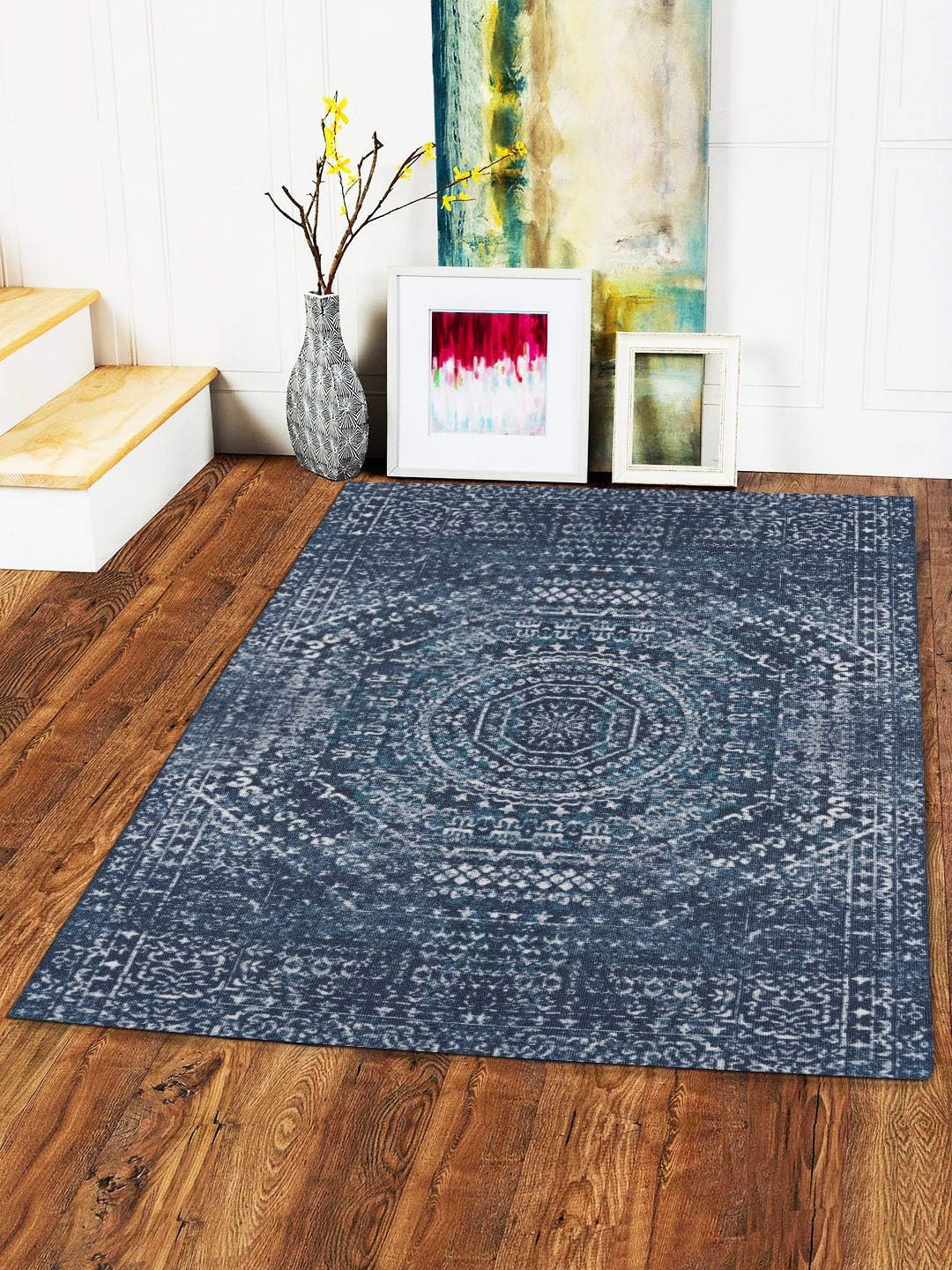Status Contract 3D Printed Perfect Rugs for Living Area | Rug and for Bedroom |Rug and for ining Table Rug Floor with Anti Slip Backing (4 x 6, Navy Blue)