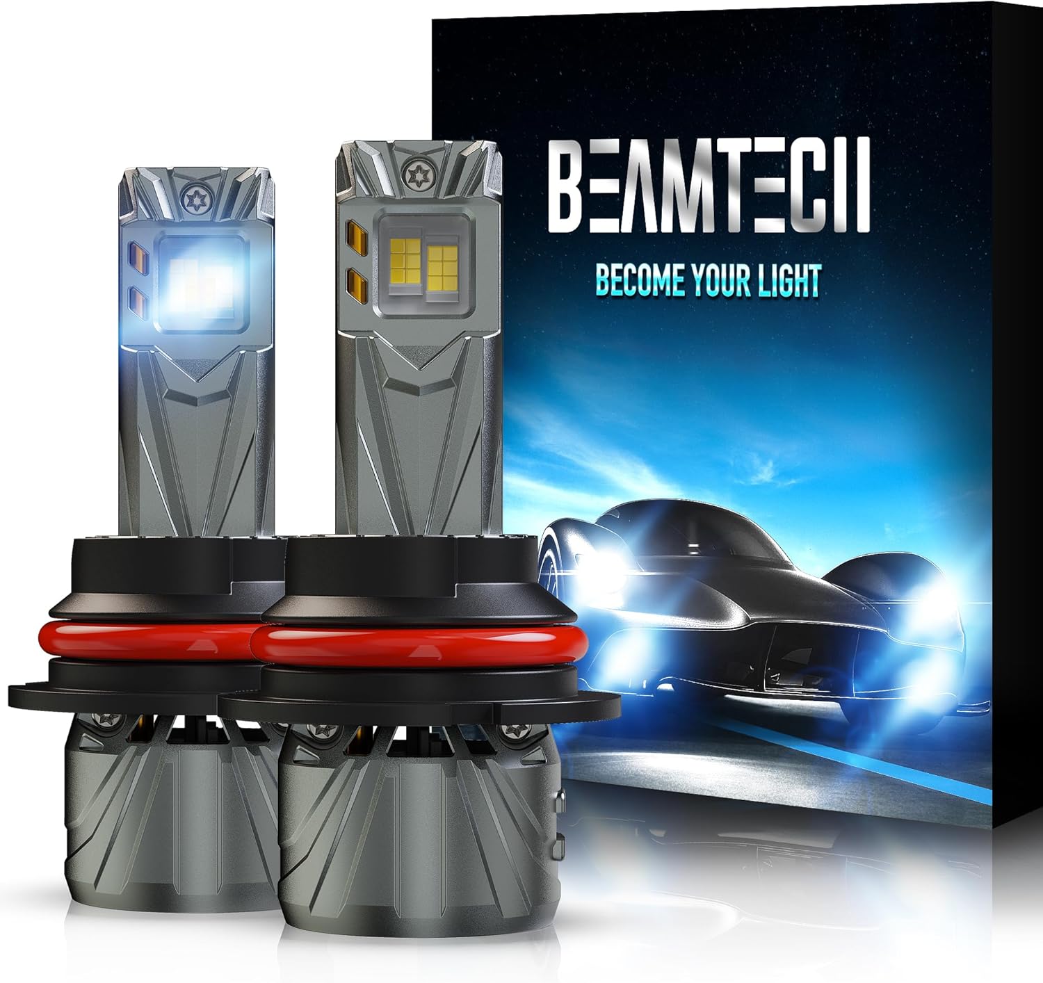 BEAMTECH Bulb, 800% Brighter High Speed Fan 6500K Xenon White 9007 Light Bulbs or Fog Lights Pack of 2