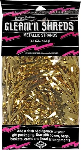 Miniatura 6 de Gleam 'N Shreds - Hilos metálicos (oro), accesorio de fiesta (1 unidad) (1.5 onzaspaquete)