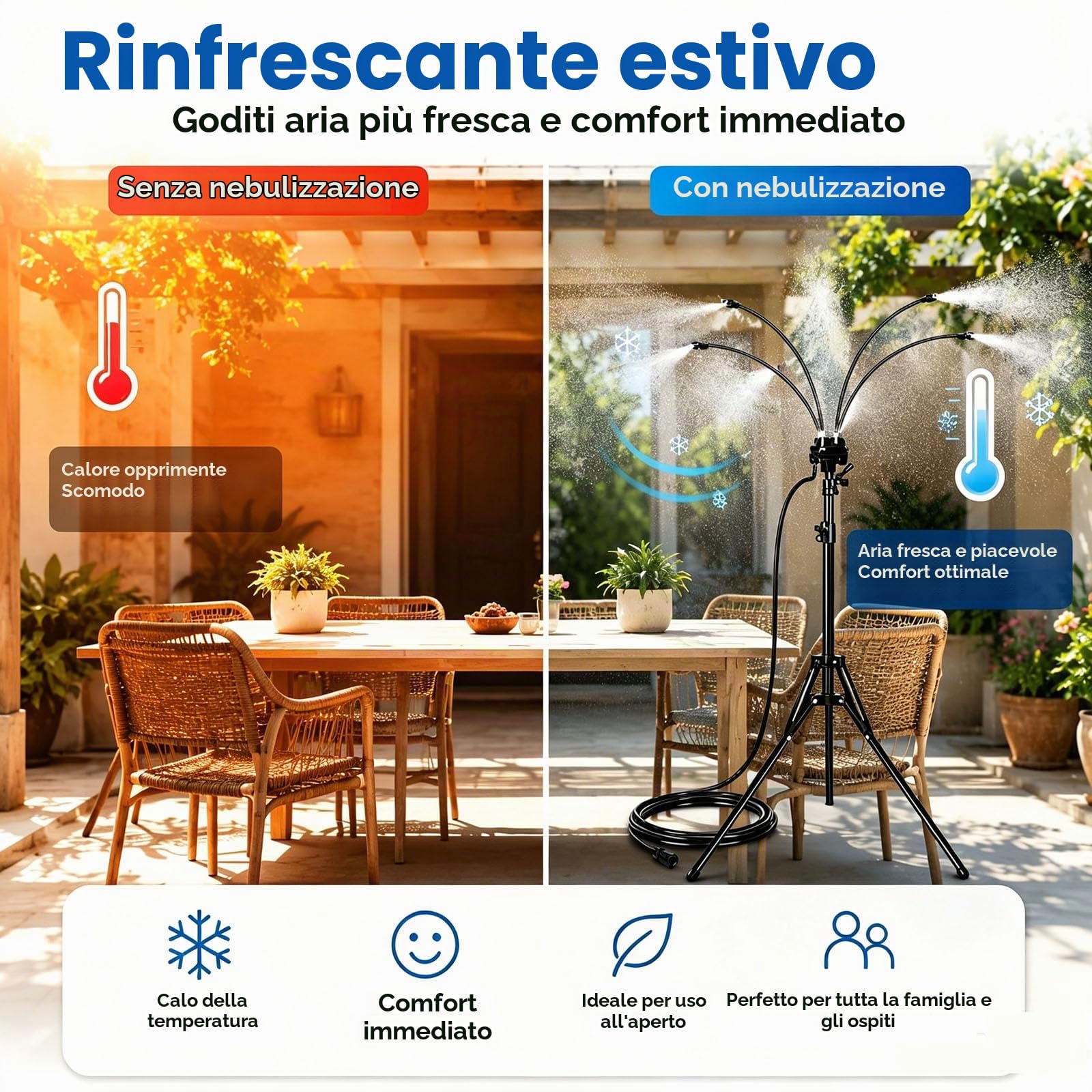 Nebulizzatore in Piedi per Patio Esterno, Sistema di Nebulizzazione Regolabile in Altezza per Raffreddamento Esterno, per Terrazzi, Piscine, Barbecue