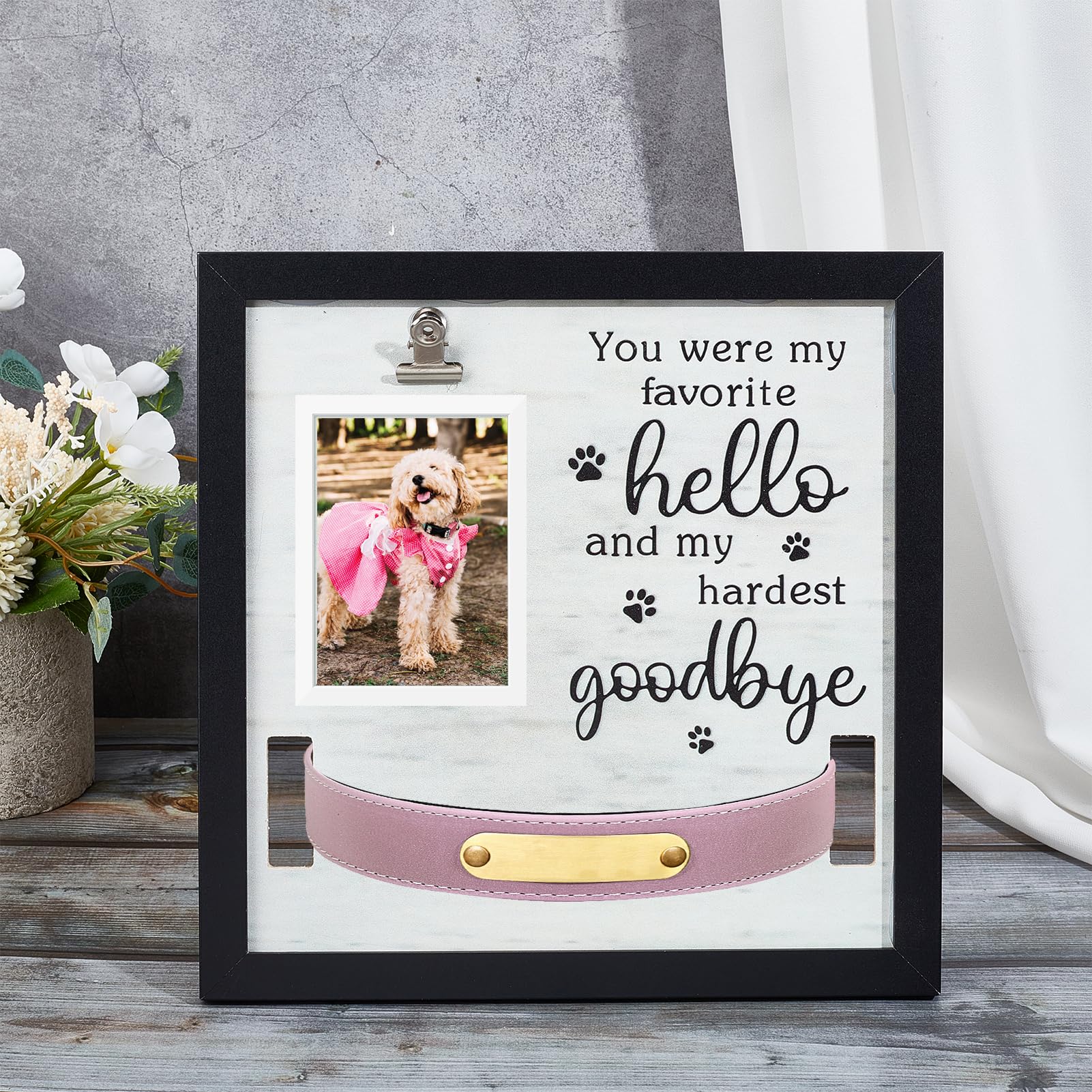 NICENEEDED Pet Memorial Collar Frame, Pet Loss Sympathy Gift Frames Remembrance Picture Frame with Photo Clip - Image 2