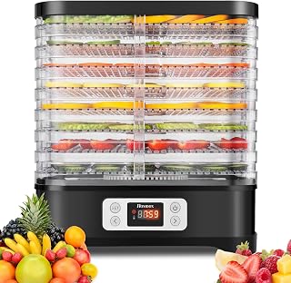 Food Dehydrator Machine Electric 400W 8 Trays, Dehydrators for Food and Jerky with Temperature Control(95ºF-176ºF) Digital Timer and Temperature Control for Meat/Beef/Fruit, BPA Free Black