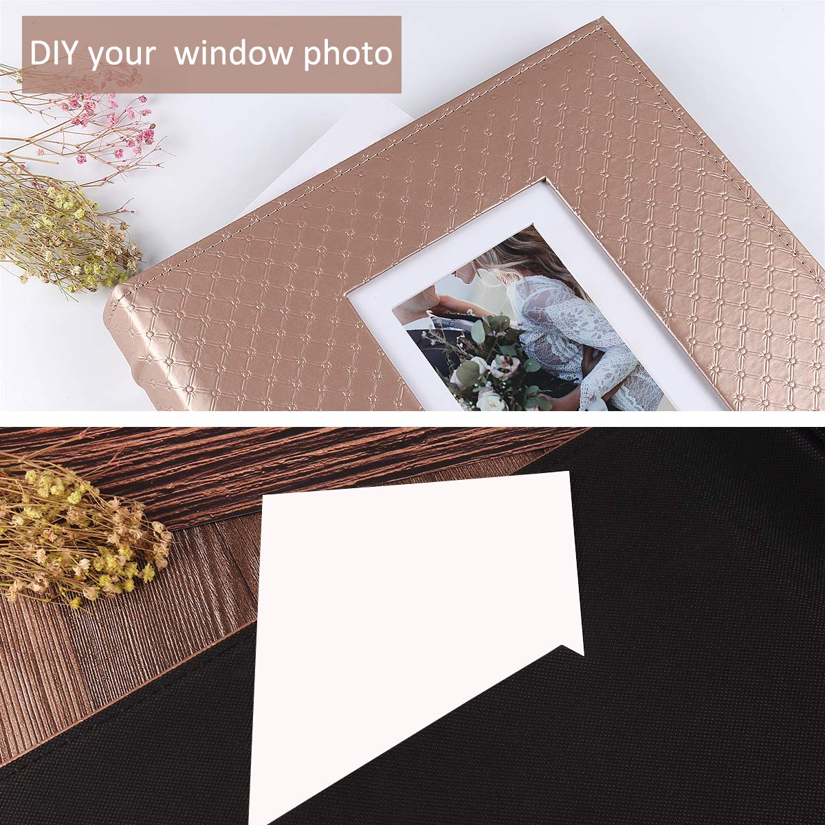 RECUTMS Fotoalbum Für 600 Fotos Große Kapazität Schwarze Innenseite Knopf Genarbtes Leder Taschen Fotoalbum Familienfotoalbum Buch Horizontale Und Vertikale Fotos (Braun)