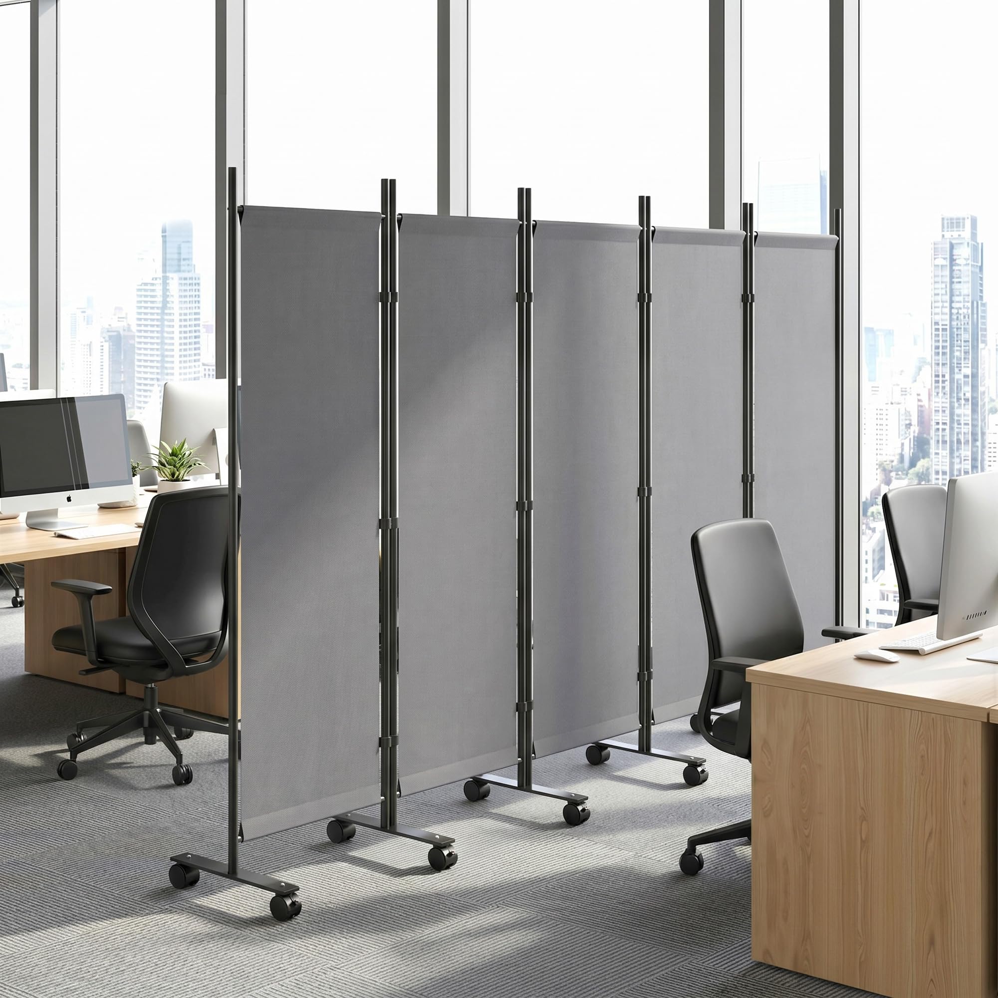 Outsunny Paravent 5 Panneaux 252 x 170 cm Pliant Intérieur Gris Foncé