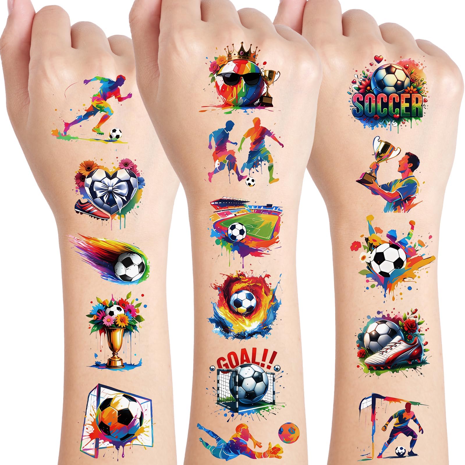 20 Sheets Watercolor Soccer Tattoos Temporary for Kids Boys Sports Tattoos Football Tattoo Ball Tattoo Soccer Themed Party Favors 161 PCS