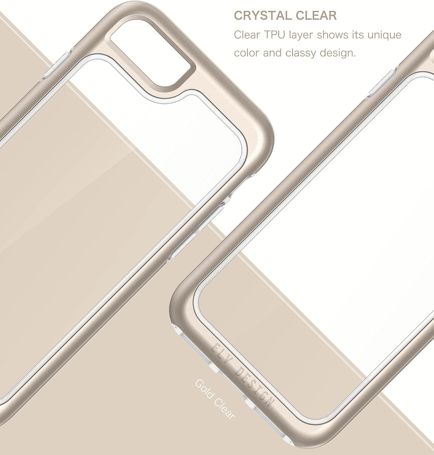 ELV Case for iPhone 7 iPhone 8 - Clear Case Anti-Scratch Crystal Series Slim Dual Layer Protective Shock Absorbent Case Cover for Apple iPhone 7 iPhone 8 [Gold]