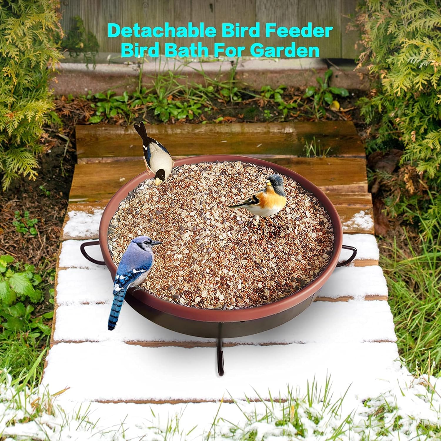 Heated Bird Bath for Outdoors for Winter, 3 Easy Ways to Mount Detachable Bird Bath Bowl, 75W Heated Bird Baths with Thermostatically Controlled for Garden Yard Patio Lawn, Terracotta