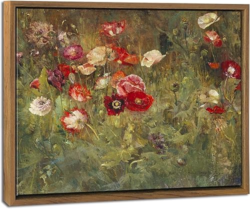 Pyradecor Arte de pared vintage retro para decoración del hogar, decoración de sala de estar, una cama de amapolas, lienzo enmarcado para pared,