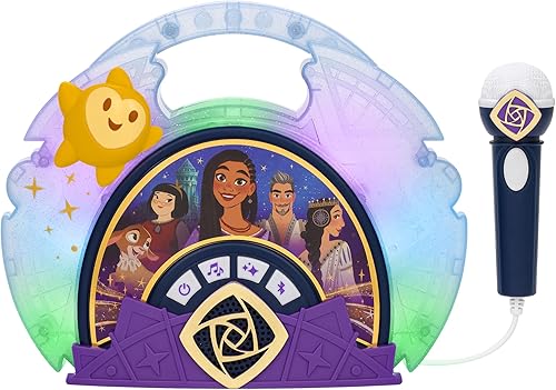 eKids Disney Wish - Micrófono de karaoke con altavoz Bluetooth para fanáticos de los juguetes de Disney, máquina de karaoke para niños con música