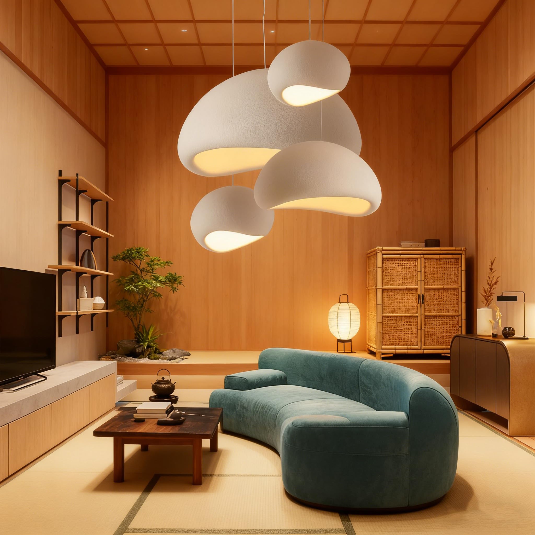 Lámpara colgante moderna de 30 luces, base E27, estilo japonés Wabi-Sabi, con forma de nido de pájaro, ideal para comedor, pasillo, restaurante, cocina.