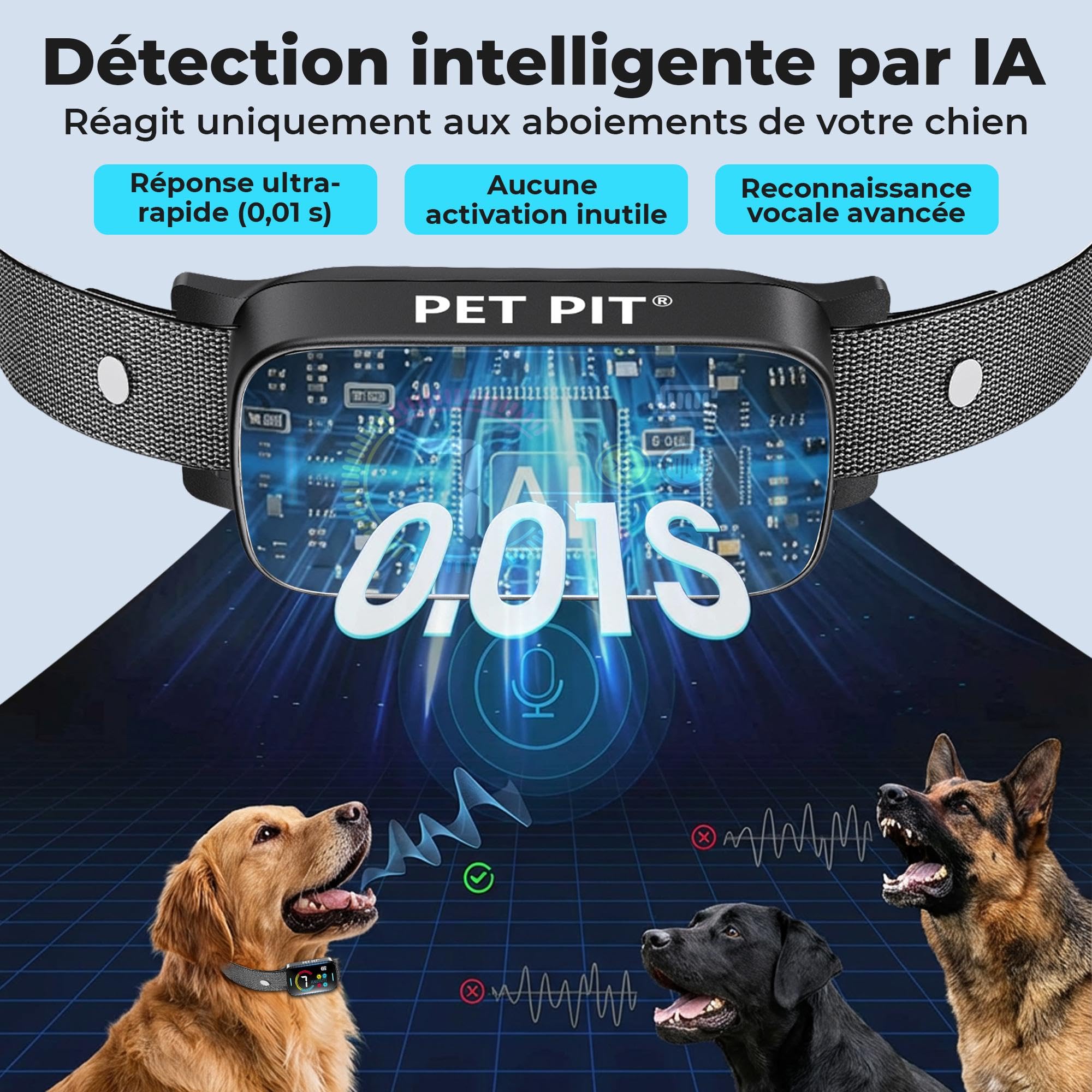 Collier Anti Aboiement Chien,sans Choc | Rechargeable, Collier Chien avec 3 Modes,7 Niveaux De Sensibilité, Détection Intelligente des Aboiements, pour Petits à Gros Chiens, Étanche IP67