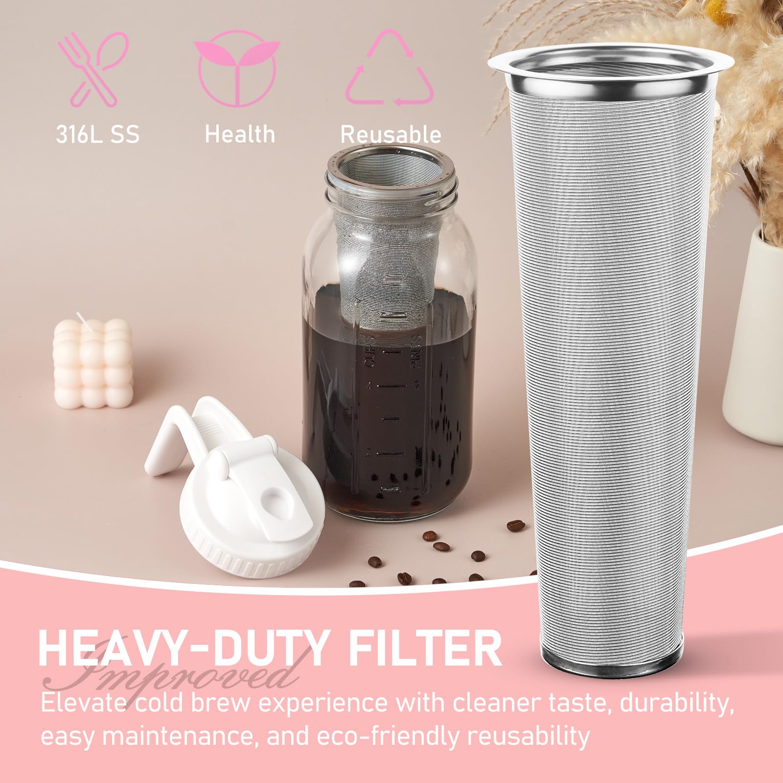Machine à Café Cold Brew Zestivra - Carafe En Verre Avec Filtre Amovible, Idéale Maison Et Bureau