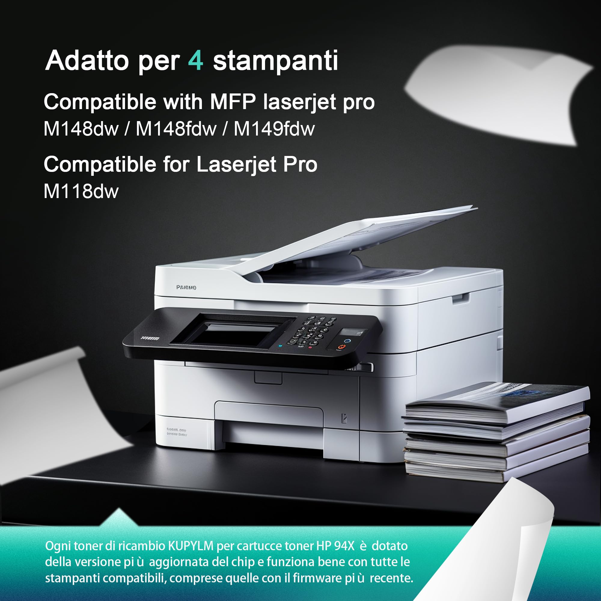 KUPYLM 94X CF294X Cartuccia toner Compatibile per HP 94A CF294A per hp laserjet pro mfp m148dw per LaserJet Pro M148fdw M149fdw M118dw M148 M149 Alto rendimento 2800 Pagine (2 Nero)