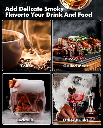 Miniatura 7 de Kit de ahumador de cóctel con antorcha, kit de ahumador de whisky con 6 sabores de virutas de madera ahumada, kit de ahumador de bebidas antiguas