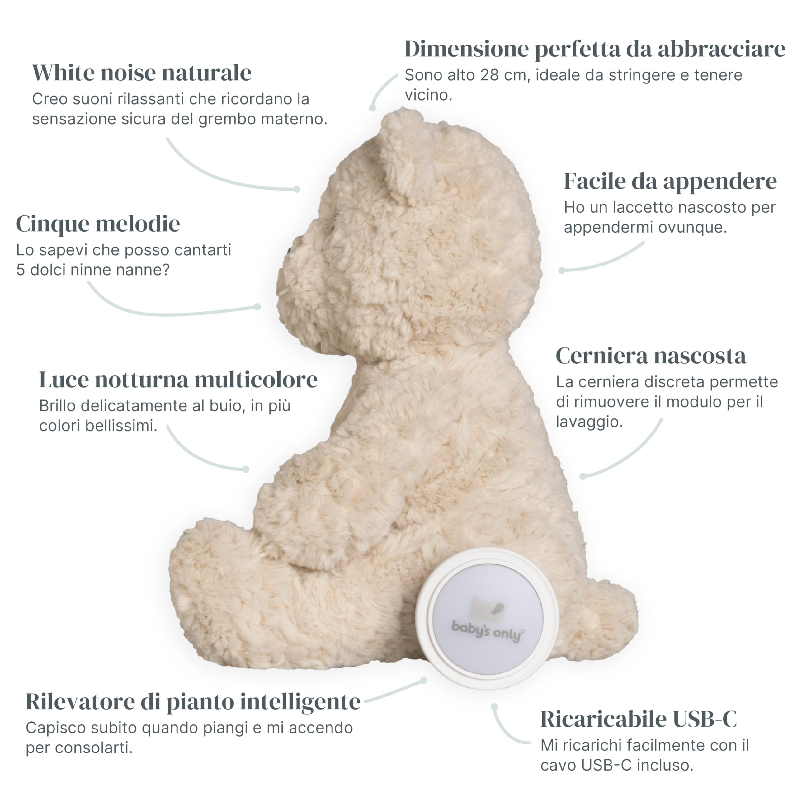 Baby's Only - Bo l’orsacchiotto di peluche con allenatore del sonno - Peluche neonato - Musica musica per dormire - Doudou musica rilassante - Ninna nanna per bambini - Warm Linen