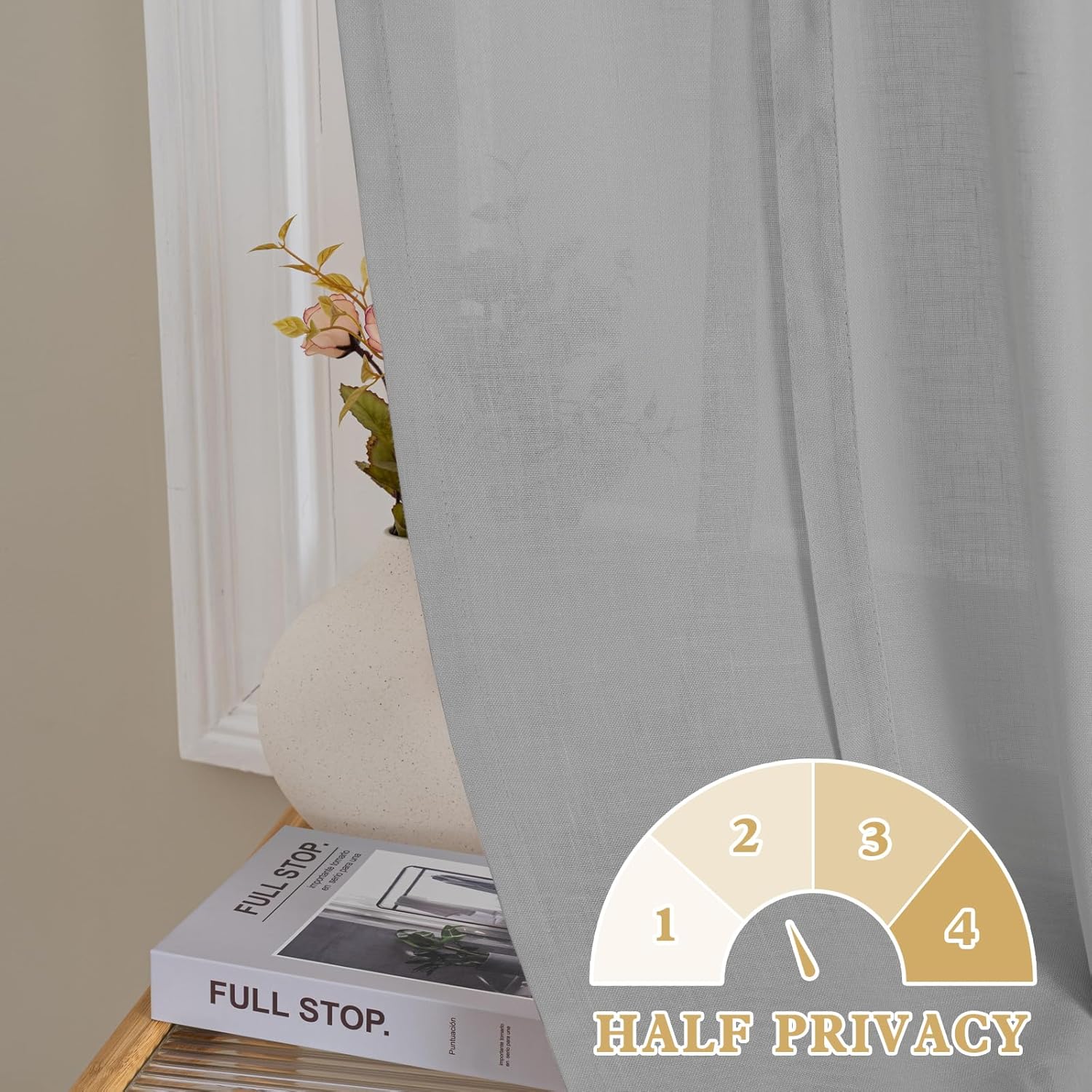 H.VERSAILTEX Tie Up Linen Curtains 63 Inch Length Nature Linen Textured Privacy Curtain Multi Hanging Ways Shade Balloon Window Shade Rod Pocket Casual Curtain - 42x63-2 Panels, Dove