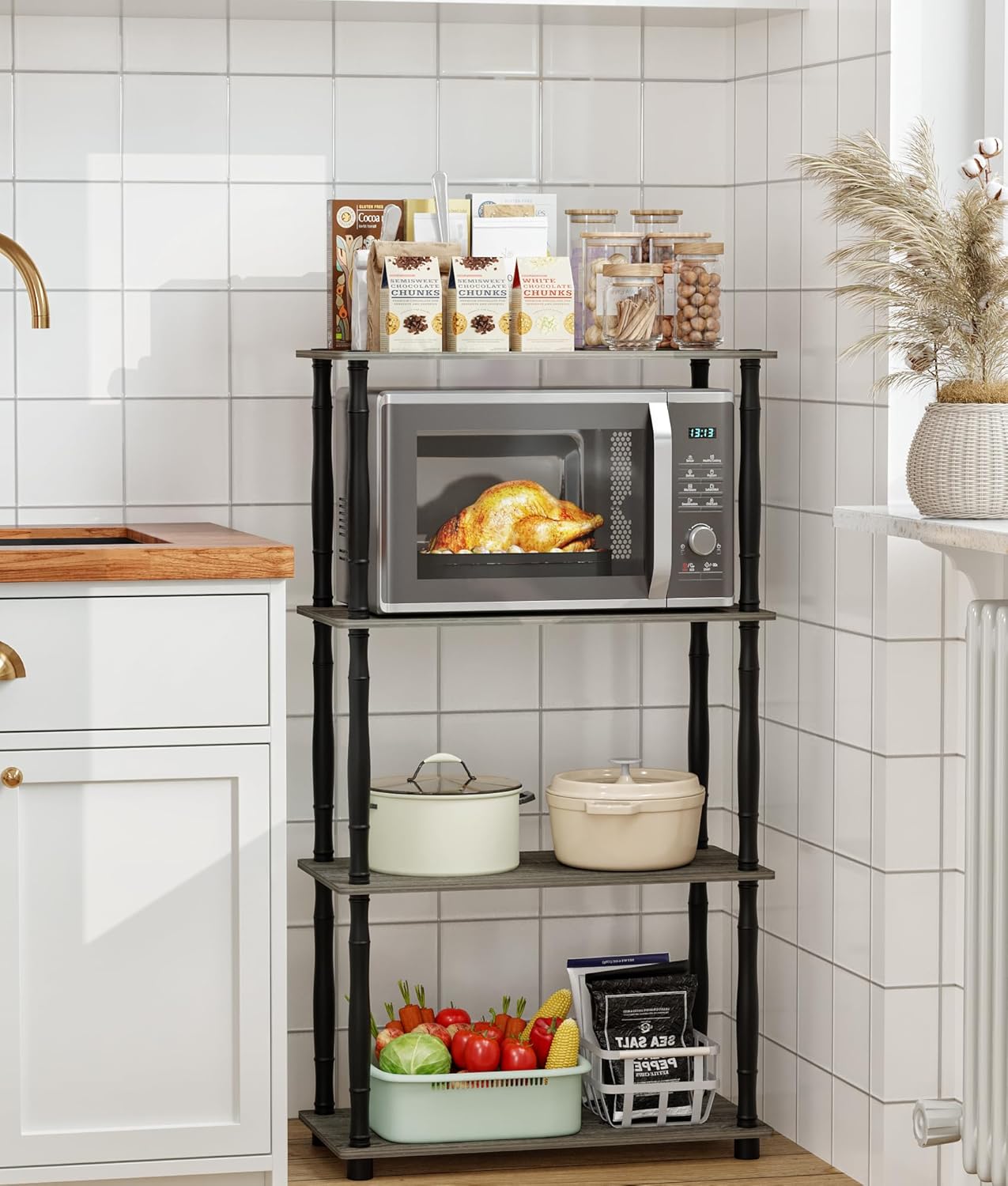 Standing Baker's Racks for Kitchens, 4-Tier Kitchen Stand Microwave Stand Station with Storage, Rack Shelf for Spices, Pots, Grey