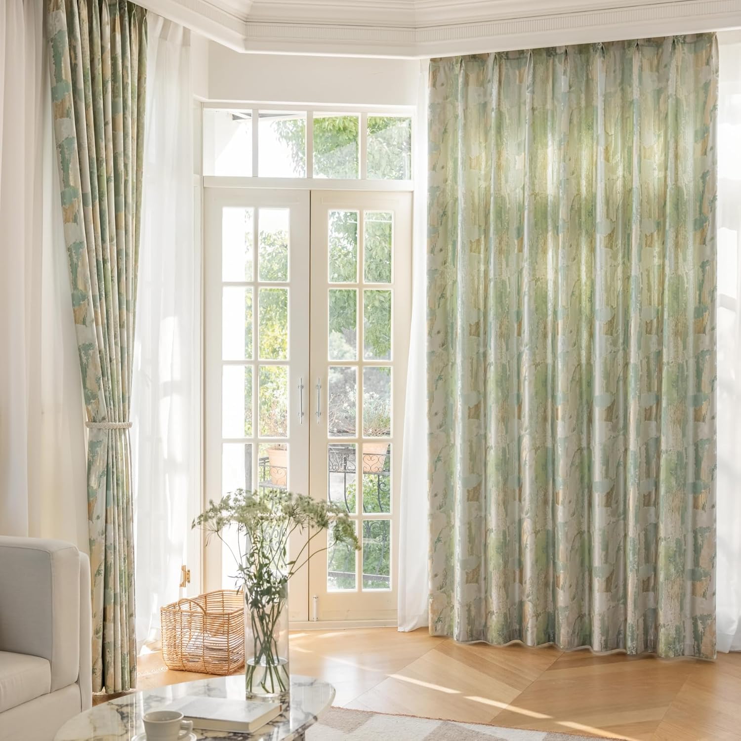 Green Gold Embroidered Curtains,Pinch Pleat,Room Darkening,Elegant Design Pattern,Luxury Curtains for Bedroom Livingroom 2Panels (Green, 50" W x 108" L (Pack of 2))