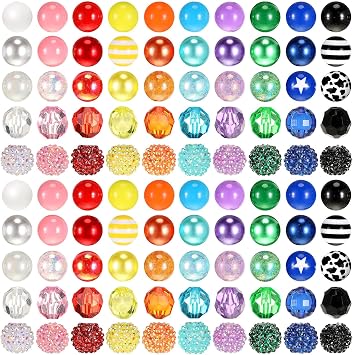 Huquary 100 Pcs 20mm Rhinestone Bubblegum Beads for Pens Mixed Crystal Resin Chunky Beads for DIY Craft Keychain Necklace Bracelet Jewelry MakingBright Color