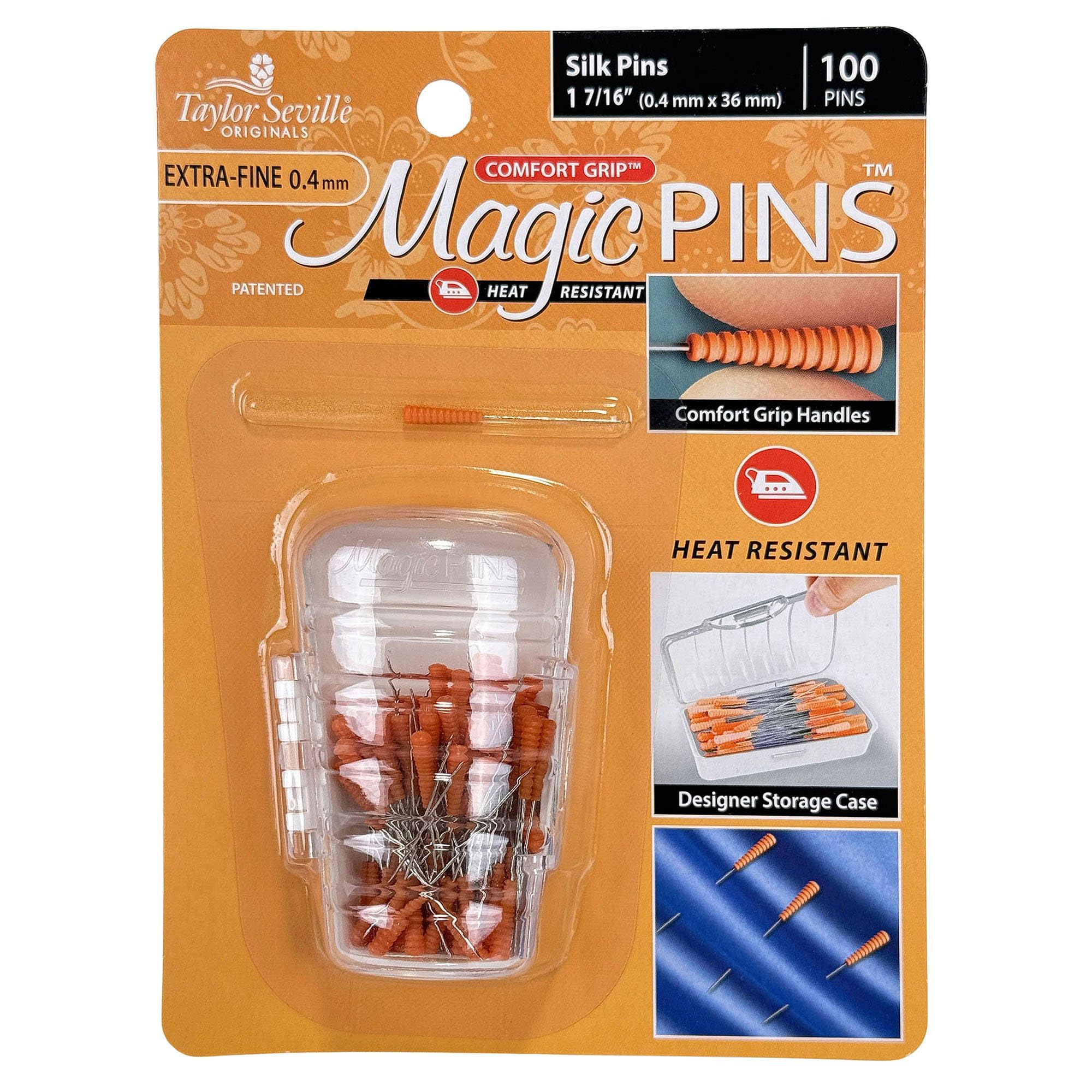 Taylor Seville Magic Pins Silk Extra Fine Orange 100/Pkg