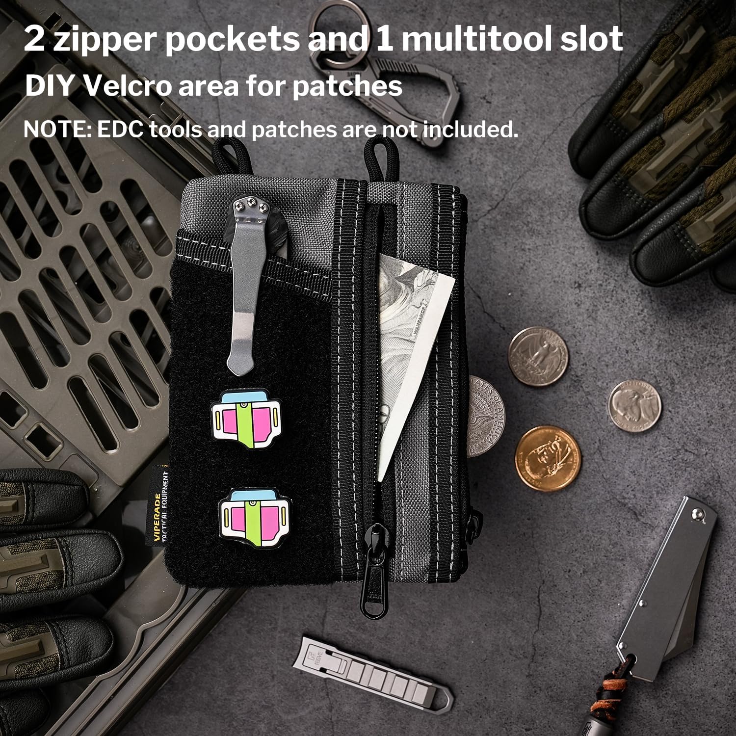 VIPERADE VE18 EDC Pouch, Pocket Organizer for Men, EDC Pocket Organizer, 3 Slots with 2 Zipper Pockets, Multitool Pouch - Image 4