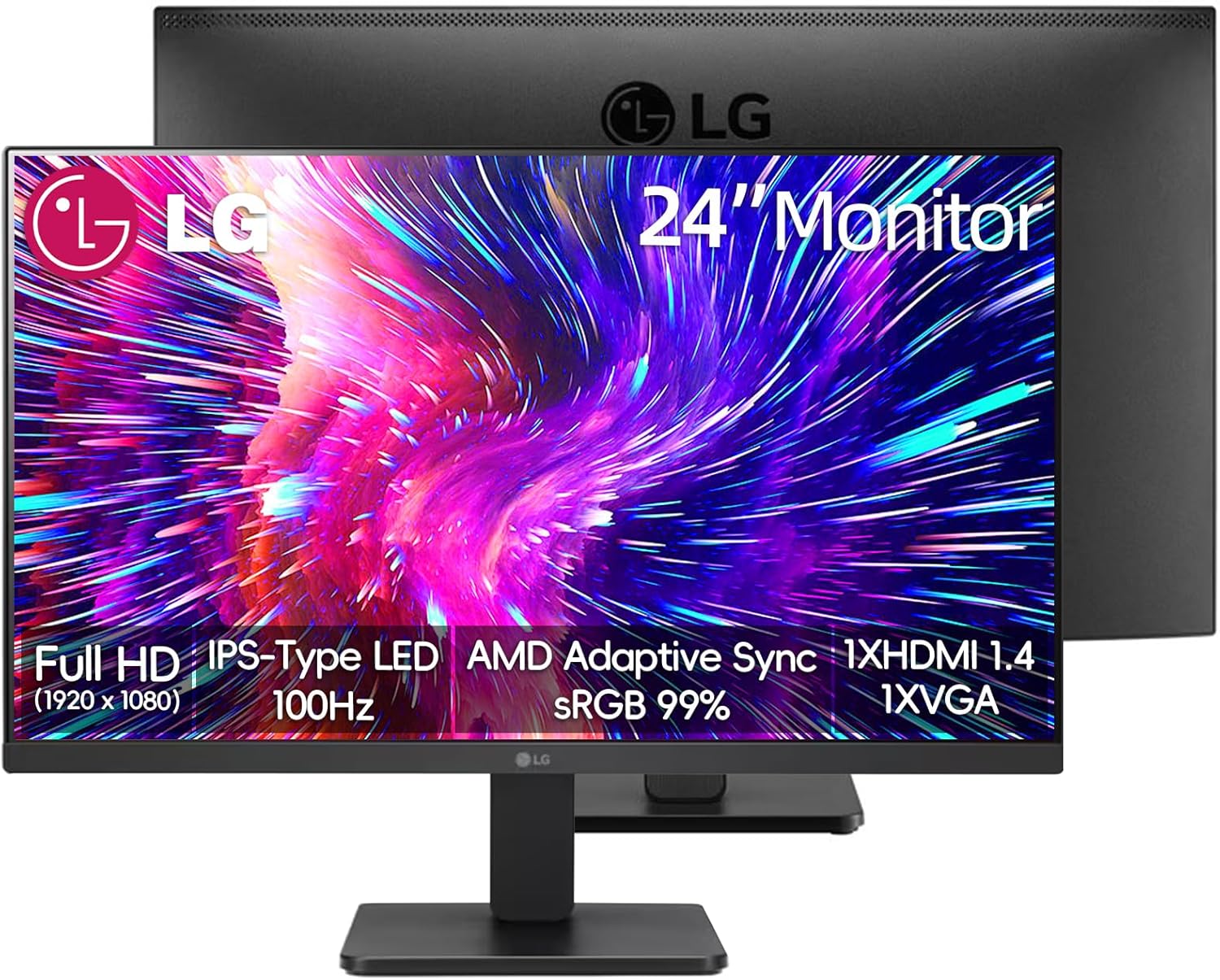 LG 24 inch FHD IPS 100Hz Monitor, AMD FreeSync, 99% sRGB, Black Stabilizer & Flicker Safe, Anti-Glare, 3-Side Borderless Display, OnScreen Control, VESA Mountable, HDMI & VGA, Tilt Adjustable, Black