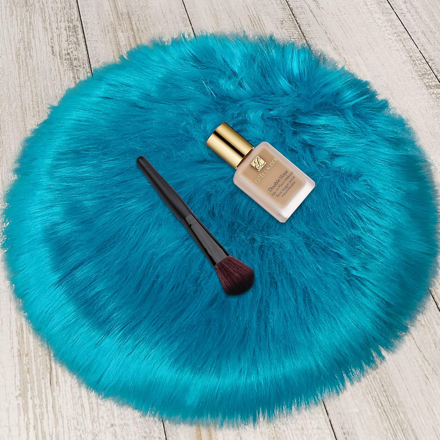 TENNOLA 15.7 Inchs Mini Faux Fur Sheepskin Round Rugs Small Blue